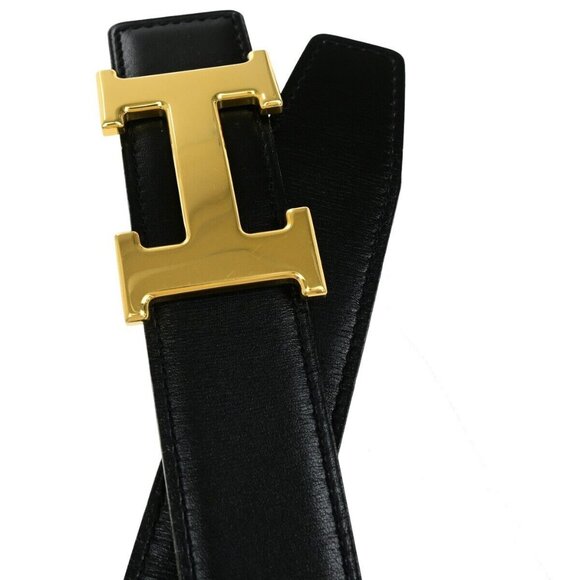 HERMES H Logo Constance Reversible Buckle Belt Leather #68 Black Brown - Picture 5 of 13